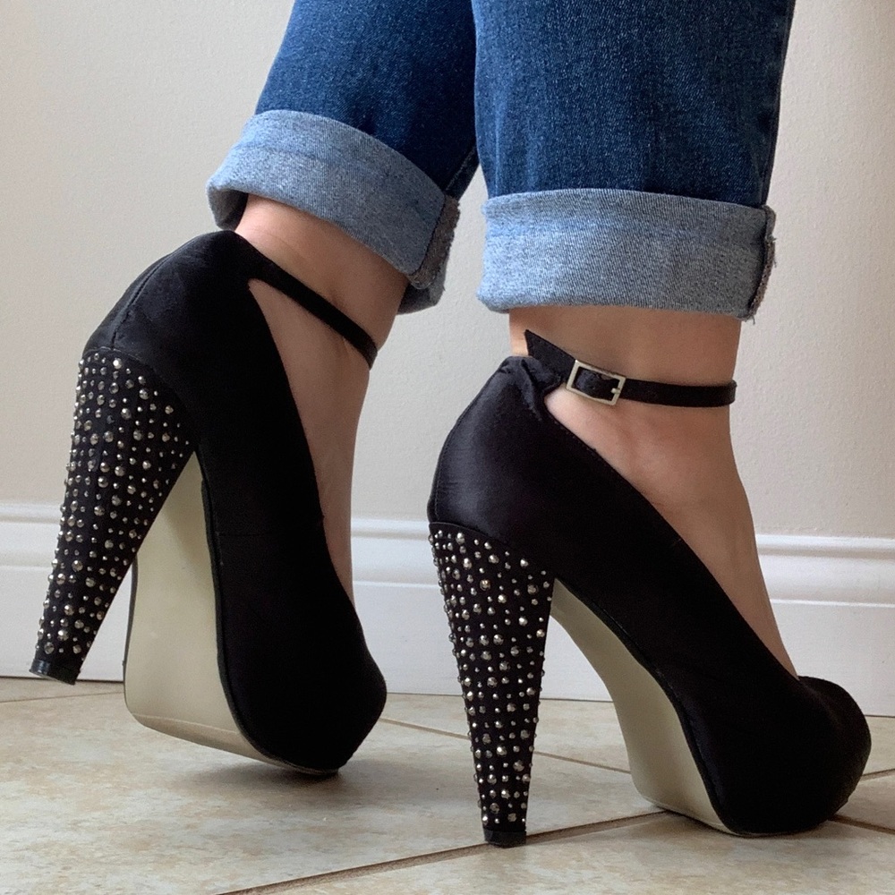 Madden Girl Black Satin Peep Toe Stiletto